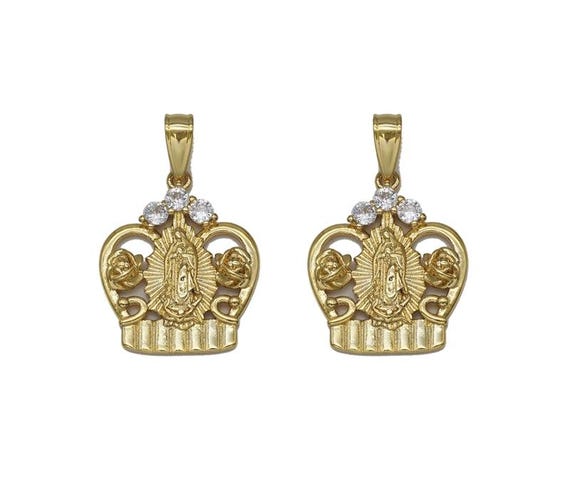 Gold Cz Virgin Mary On Crown Charm, Sku#Lk709