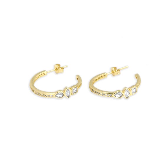 Gold Round Eye Drop Cz Round Hoop Earrings, Sku#Lx268