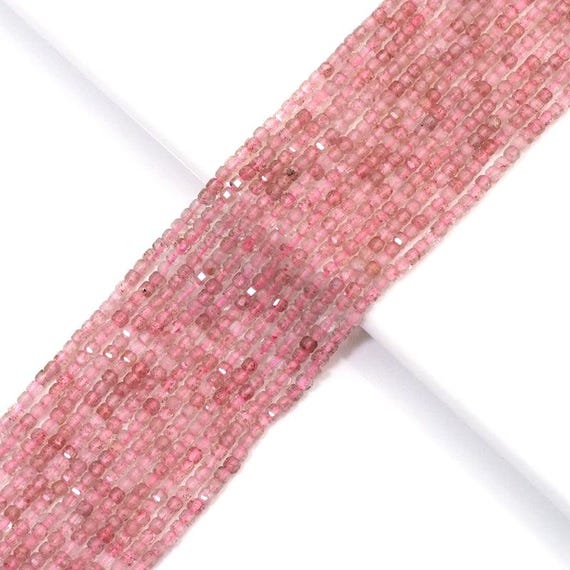 Genuine Strawberry Quartz Faceted Cube Beads, 2.5mm, Sku#U1555