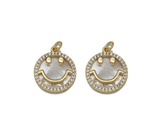 Gold Cz Smile Face On Round Pearl Charm, Sku#L712