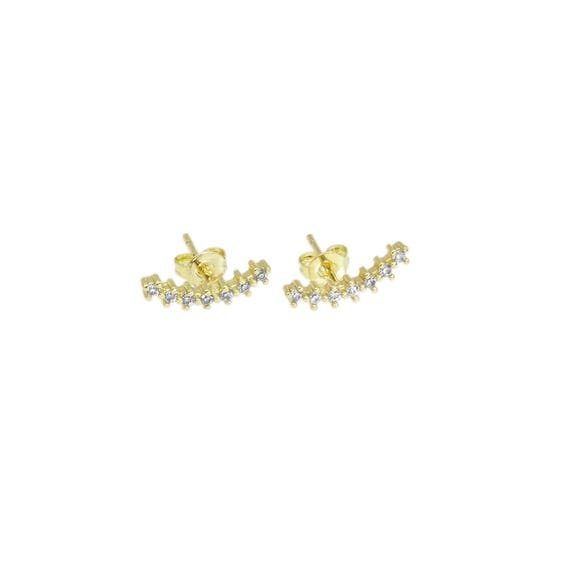 Cz Gold Moon Arc Climber Stud Earrings, Sku#Lk892