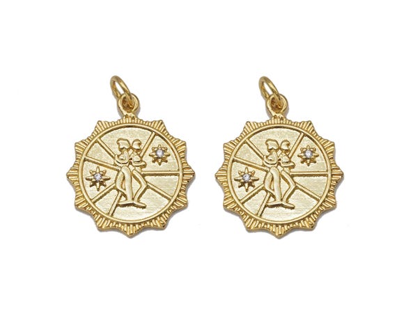 Gold Cz People On Round Sunflower Charm, Sku#Z1462