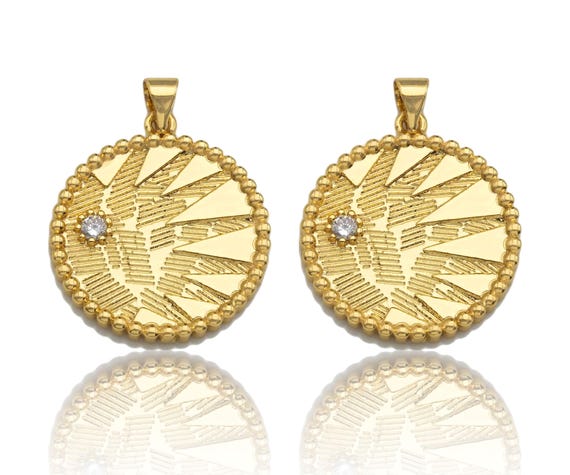 Clear Cz Micro Pave Coin Shape Pendant Charm, Cubic Zirconia Round Coin Charm,23X25Mm,Sku#Y351