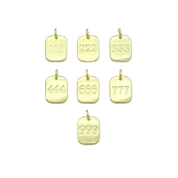 Gold Angel Number Rectangle Charms/Pendants, Sku#LX931
