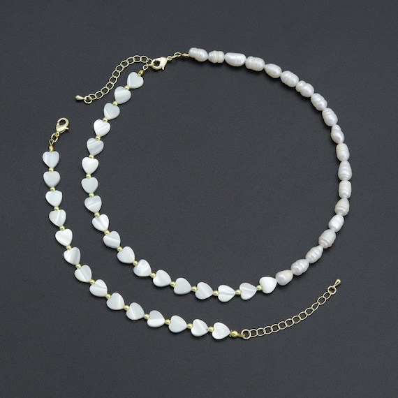 Freshwater Pearl with Mother of Pearl Heart necklace Bracelet, sku#EF677