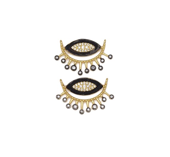 Cz Micro Pave Black Enamel Evil Eye With Teardrop Shape Pendant, 18K Gold Filled Evil Eye Charm, Necklace Pendant,19X30Mm, Sku#L633