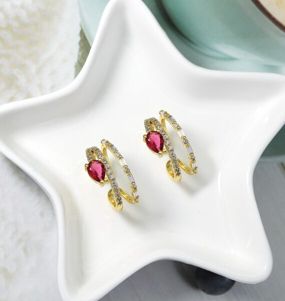 Gold Ruby Drop Swirl Multiline Ring, Sku#Ld335