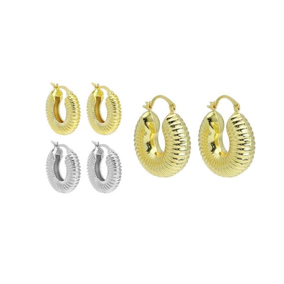 Gold Thick Spiral Hoop Earrings, Sku#Lx199