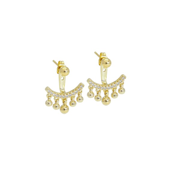 Gold Half Circle Dangle Ball Earrings, Sku#Lx409