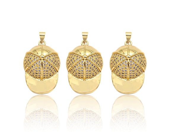 Cz Micro Pave Baseball Cap Shape Pendant|Charm,Cubic Zirconia Dainty Gold Charm, Necklace Bracelet Charm Pendant,20X30Mm, Sku#Lk269