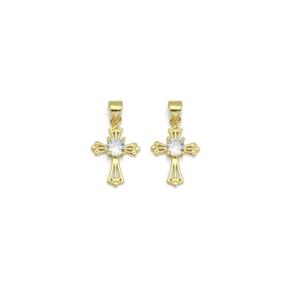 Gold Clear Cz Cross Charm, Sku#Lx278