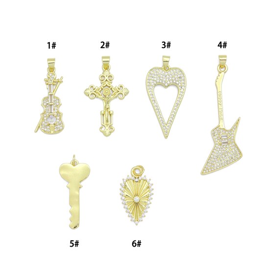 Gold Violin Guitar Cross Heart Key Charm Pendant,Sku#LK1257