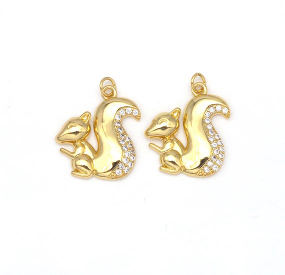 Cz Micro Pave Squirrel Shape Pendant|Charm, 18K Gold Filled Squirrel Charm, Necklace Bracelet Charm Pendant,17X19Mm,Sku#Y478
