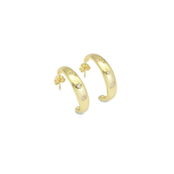 Gold Cz Stars On Huggie Hoop Earrings, Sku#Lk844