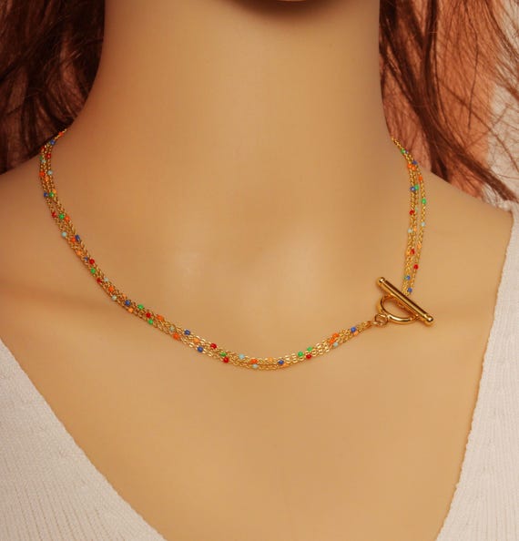 Multi Strands Colorful Beads Toggle Clasp Necklace,Sku#Ef263