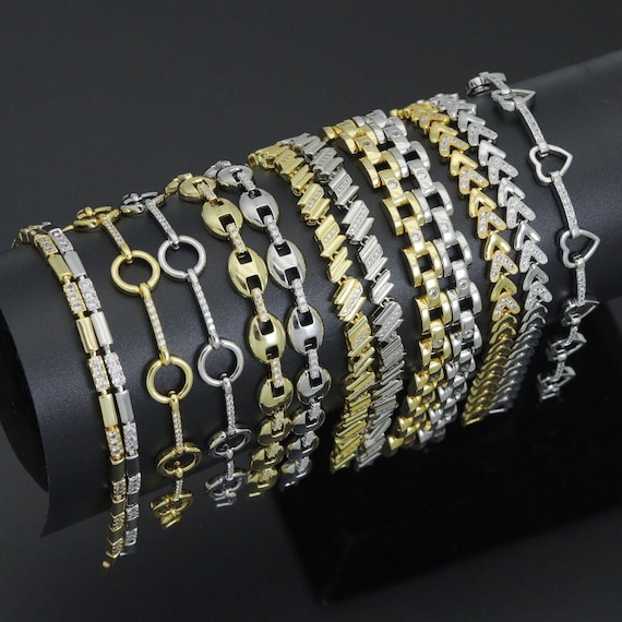 Elegant Link Bracelet Bracelet, Mixed Metal Chain bracelet collection, Sku#ZX235