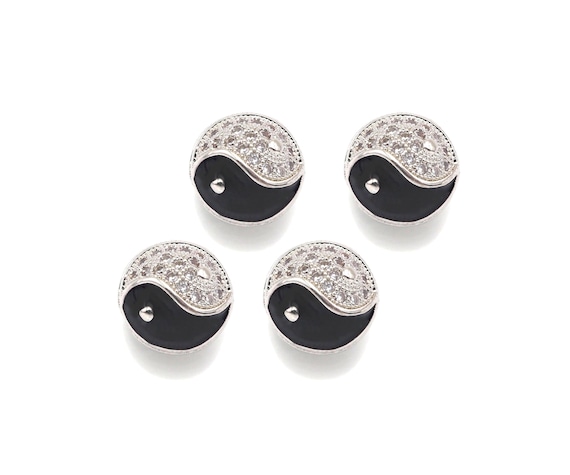 Cz Micro Pave Round Taiji Spacer Beads, Cubic Zirconia Yinyang Beads, Bracelet Religious Charms, 11Mm, Sku#Y423