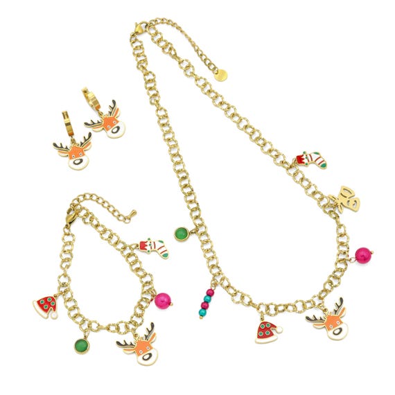 Christmas Charm Pendant oval Link Chain necklace Bracelet Earring, Sku#BXG26