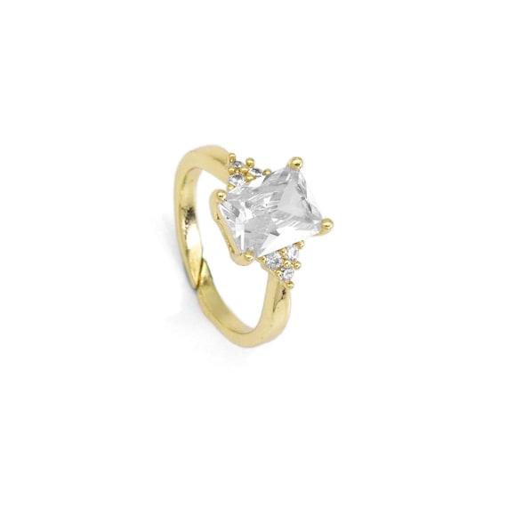 Gold Clear Rectangle Cz Adjustable Ring, Sku#A117