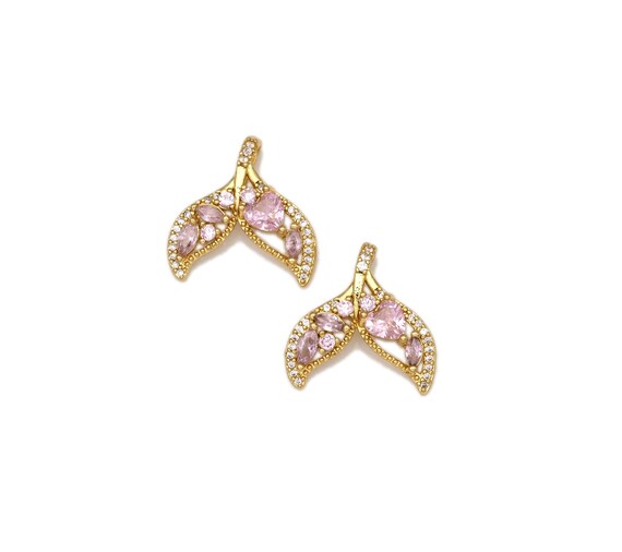 Pink Cz Micro Pave Shark Tail Shape Pendant,18K Gold Filled Shark Tail Charm, Necklace Bracelet Charm Pendant, 19X19Mm, Sku#Lk471