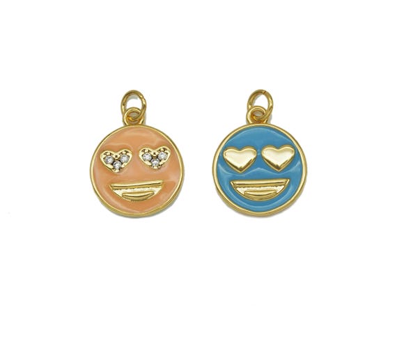 One Side Blue and One Side Peach color Enamel Smiley Face Pendant, Sku#Y650