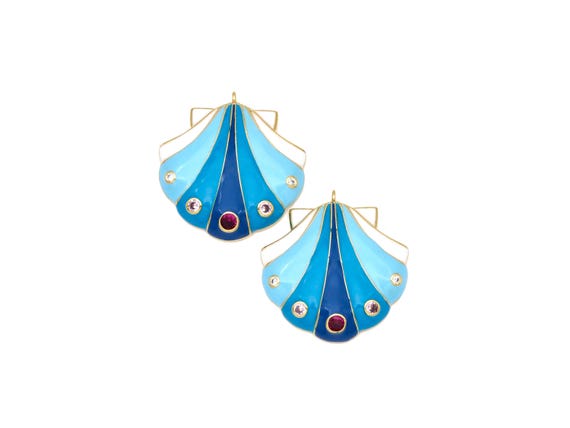 Colorful Enamel Shell Shape Pendant,18K Gold Filled Colorful Cz Micropave Shell Charm,Necklace Pendant, 35X37Mm,Sku#Lk438