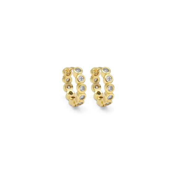 Gold Round Cz Small Huggie Earrings, Sku#Y848