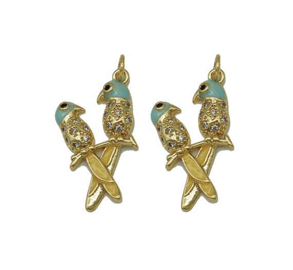 Cz Enamel Double Parrot Charm, Sku#Ld302