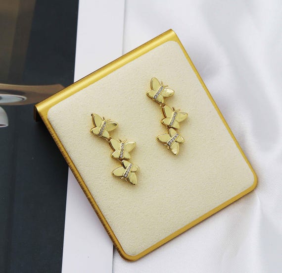 Cz Triple Butterfly Stud Earrings, Sku#Lk670