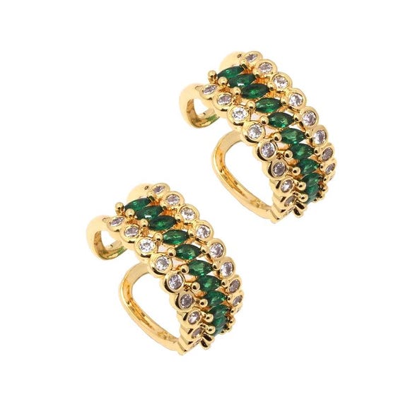 Gold Clear Green Cz Thick Band Adjustable Ring, Sku#Ld397