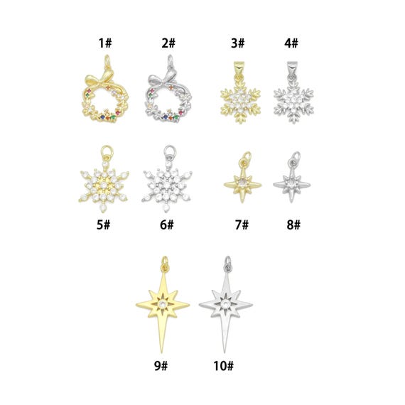 Gold Silver Holiday Wreath Snowflake  North Star Charm Pendant for Holiday necklace bracelet DIY, Sku#LX948