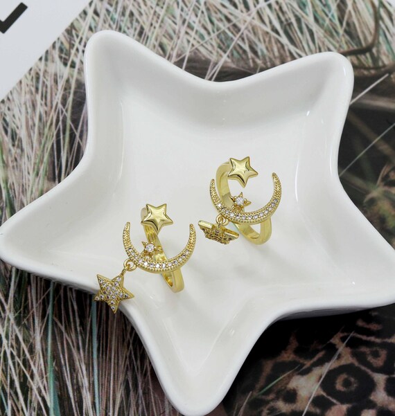 Dangle Star Cresent Moon Ring, Sku#Lk745