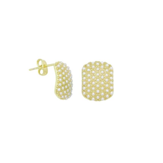 Tiny Pearl Gold Oval Shape Stud Earrings, Sku#Lx693