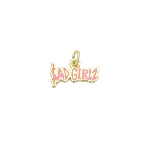 Cz Pink Enamel Gold Letter Charm Pendant, Sku#Lk1200