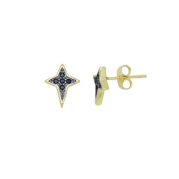 Black Cz North Star Stud Earrings, Sku#Lk1002