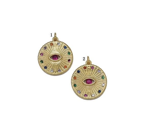 Gold Colorful Cz Evil Eye Coin Charm, Sku#Lx97