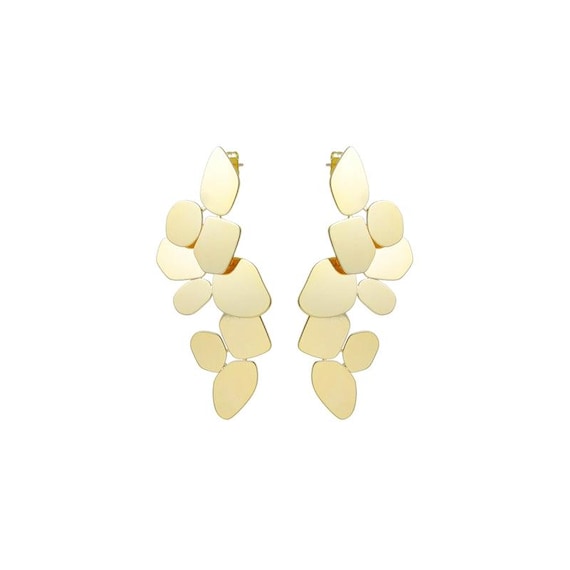 Gold Irregular Geometry Statement Earrings, Sku#Zx226