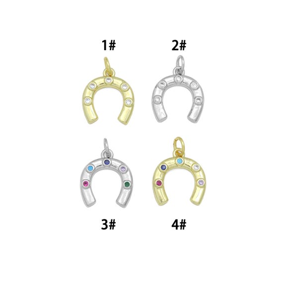 Colorful CZ Gold Silver U horseshoe Shape Pendant charm, Sku#A512