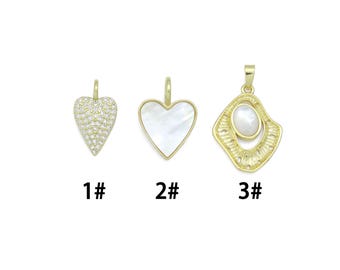 CZ Heart, Mother of Pearl Heart, Oval Pearl Pendant charm, Sku#LX917
