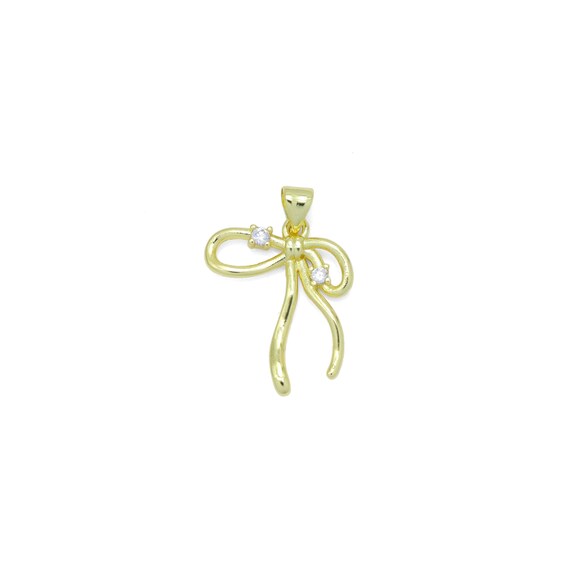 Clear Cz Gold Bowk Not Charm Pendant, Sku#Lk1021