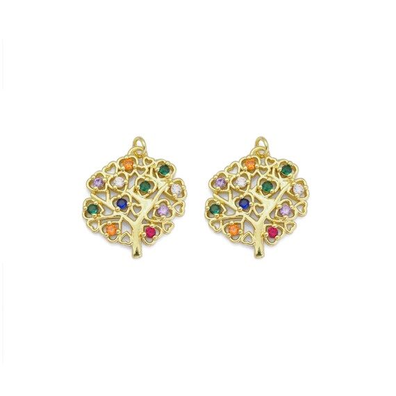 Gold Colorful Cz Heart Tree Charm, Sku#Ld423