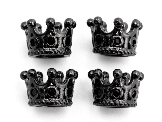 Black Cz Pave On Black Micro Pave Big Hole Crown Spacer Beads For Men'S Bracelet, Cubic Zirconia Crown Cap Beads,10X7Mm, Sku#G320|G163