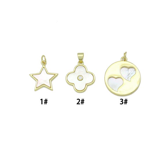 Mother of Pearl Star Clover flower Twin Heart Coin Pendant charm, Sku#LK1275