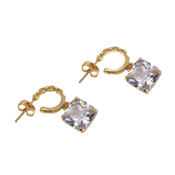 Big Rectangle Cz Stud Earrings, Sku#Ld390