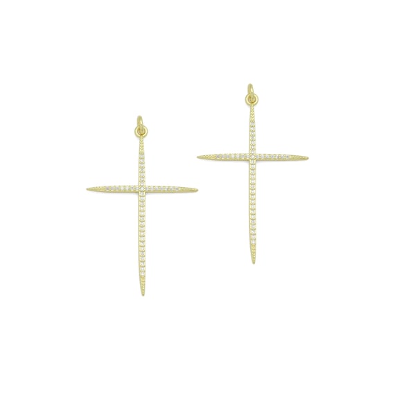 Gold Clear CZ Cross Pendant charm, Sku#F388