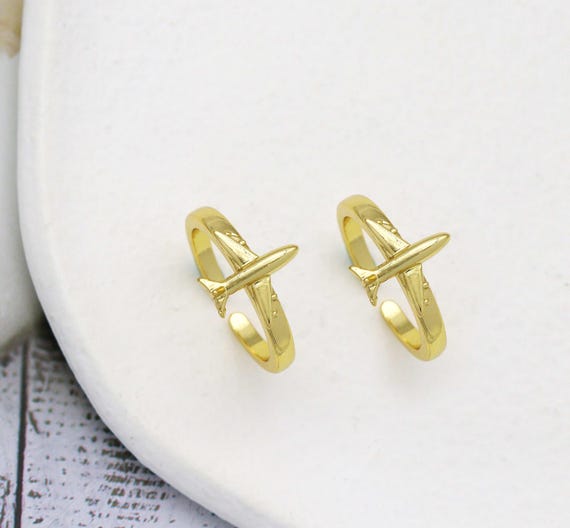 Gold Airplane Adjustable Ring, Sku#Lk669