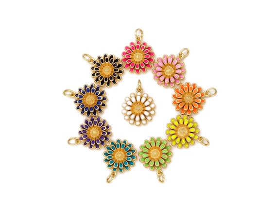 Enamel Colorful Daisy Flower Shape Pendant, Sku#F1410