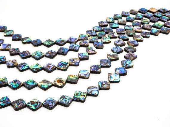 The 10Mm|12Mm|14Mm|16Mm Natural Abalone Flat Diamond Shape Shell Beads, Loose Smooth Seashell Beads, Mosaic Abalone Beads, 16Inch Strand,Sku