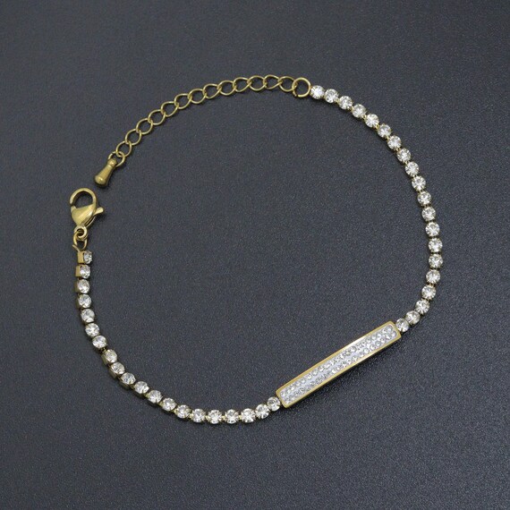 Tennis Chain Gold Bar Chain Adjustable Bracelet, Sku#BXG23