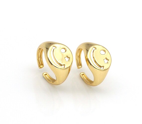 Gold Filled Smiley Face Adjustable Ring, Statement Ring, 22X14Mm,Sku#Ld153